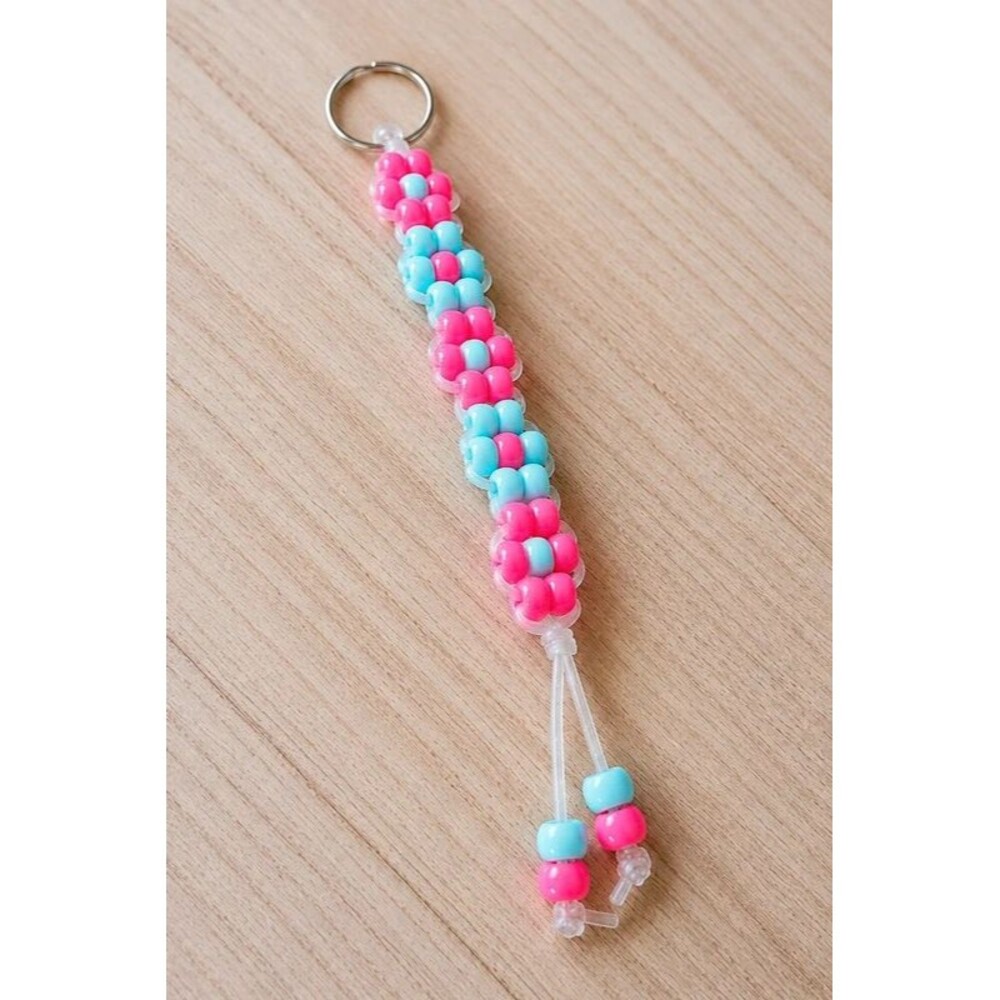 Handmade Pink & Blue Beaded Keychain | Kandi Keychain | Pastel Backpack Charm